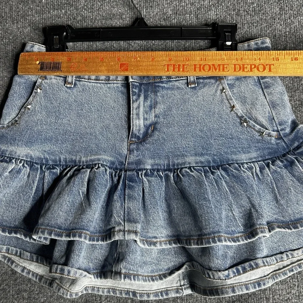 Social Collision Ruffle Denim‎ Skirt Y2k Size Medium Low Rise Star Stud